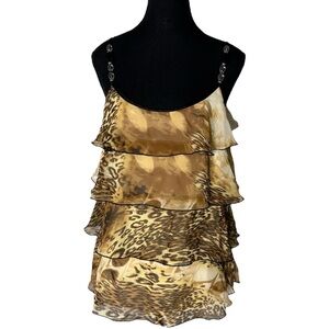 LAPIS Flowy Leopard Print Layered Tank Blouse Beaded Adjustable Straps Large